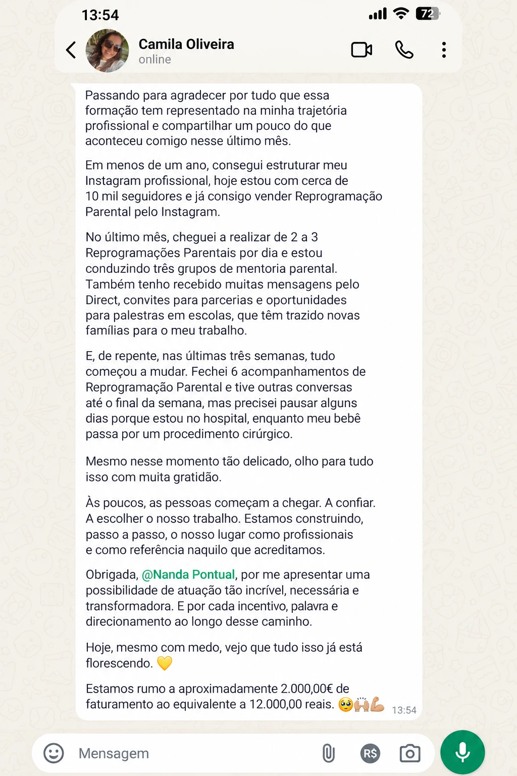 Depoimento Camila Oliveira